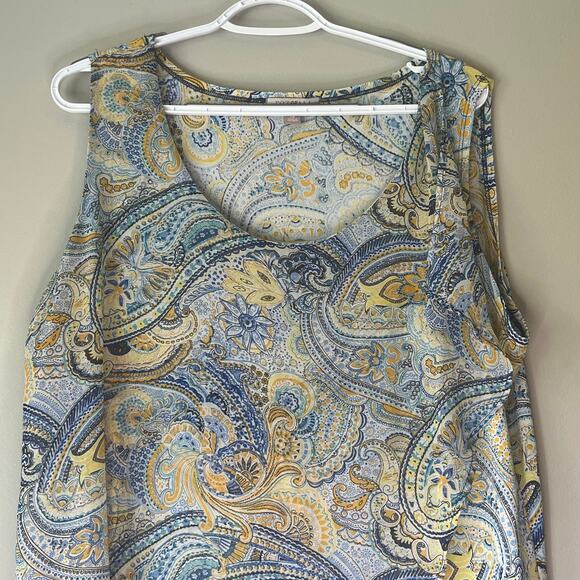 Roz & Ali Blue / Yellow Patterned Tank Top Size 2X - Picture 6 of 10